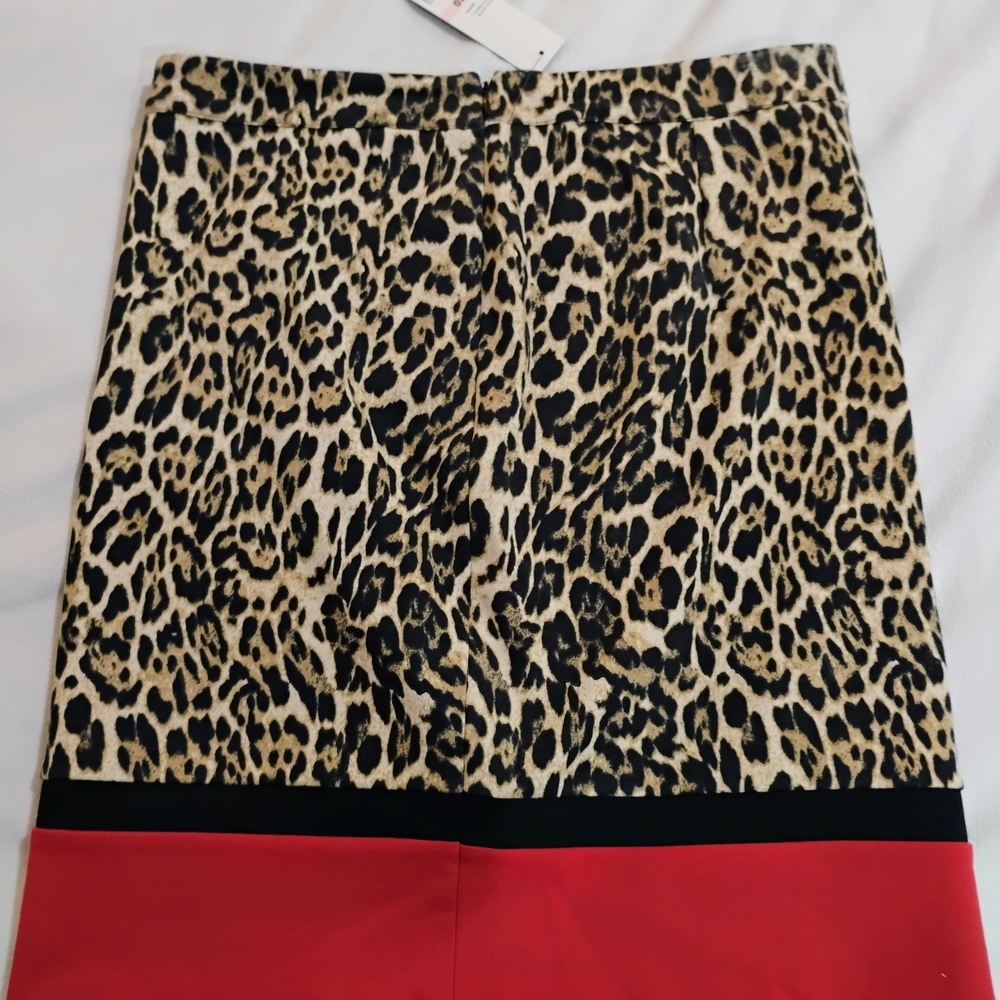 Rafaella Animal Print Pencil Skirt with Bold Red Hem - Picture 6 of 9